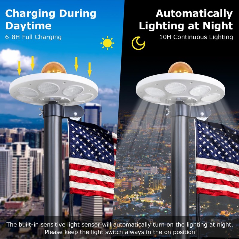 PHITRIC Flag Pole Light Solar Powered, 136 LED Flag Pole