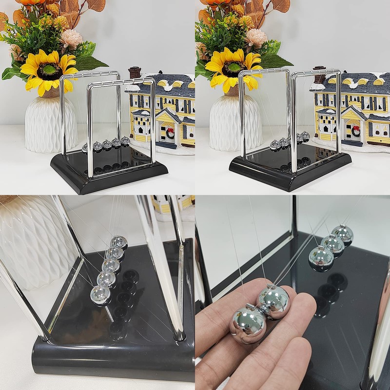 Newtons Cradle Balance Balls, Swinging Balls with Black Base, Fun