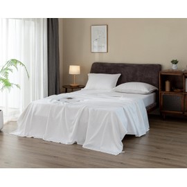 EVERLY Linen Sheets Set Full Size,100% French Stonewash Pure Linen Bed Sheets,4Pieces (1Flat Sheet,1Fitted Sheet,2Pillowcase) Suitable for Hot Sleepers,Deep Pocket Natural Bedding Set-White