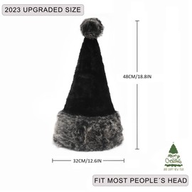 infleesh 18 Inch Christmas hats for adults christmas headwear Fluffy Santa Hat for Women Men Xmas Holiday New Year Party (Black)