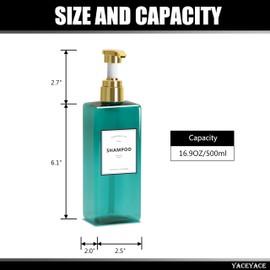 Shampoo Bottles with Gold Pump YACEYACE 16.9oz Set of 3 Empty Shower Bottles with Label, Shampoo and Conditioner Dispenser, Shampoo Dispenser for Bathroom, Lotion, Salon