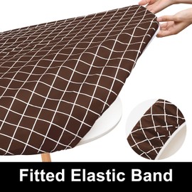 Spotjoy Round Table Cloth Cover, Elastic Fitted Flannel Backed Plastic Table Covers for 36" - 44" Tables, Waterproof Vinyl Tablecloths for Picnic, Camping, Indoor and Outdoor, Coffee