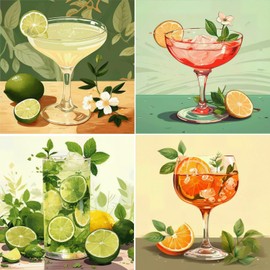 MBYAUYN Diamond Painting Pack of 4 Cocktail 5D Diamond Painting Adults, DIY Diamond Painting Pictures 25 x 25 cm, Suitable as a Painting for Home Decor and Gift