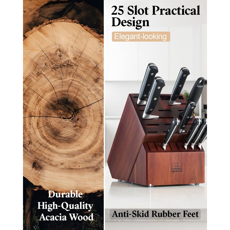 Cooks Standard Acacia wood Knife Block Holder without Knives, 25