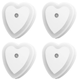 LED Night Light Lamp with Smart Auto ON/Off Sensor Set of 4, MAXIN 0.5W Plug-in LED Wall Night Light Lamp for Bedroom, Bathroom, Hallway, Stairways, Or Any Dark Room Soft Brightness.(Heart-Shaped)