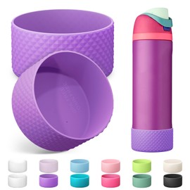 Alwenid 2PCS Silicone Water Bottle Boot for Owala 24 Oz, Anti-Slip Protective Sleeve Bottom Bumper Protector for FreeSip, Twist, and Flip Stainless Steel Water Bottles (Purple)