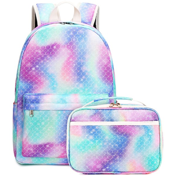 CAMTOP Backpack for Girls Kids School Backpack with Lunch Box Preschool Kindergarten BookBag Set (Mermaid Purple)