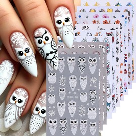 Owl Embossed Nail Art Stickers 10PCS Autumn Winter Nail Decals 3D/5D Owls Feather Peacock Fall Flower Design Dream Catchers Acrylic Nail Stickers Self-Adhesive Manicure Decor Supplies for Women