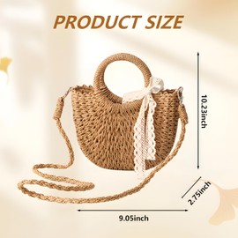 HSAJS Women's Shoulder Bag Straw Bag Drawstring Closure Crossbody Bag Large Capacity Beach Bag with Adjustable Strap Fashionable and Elegant, khaki