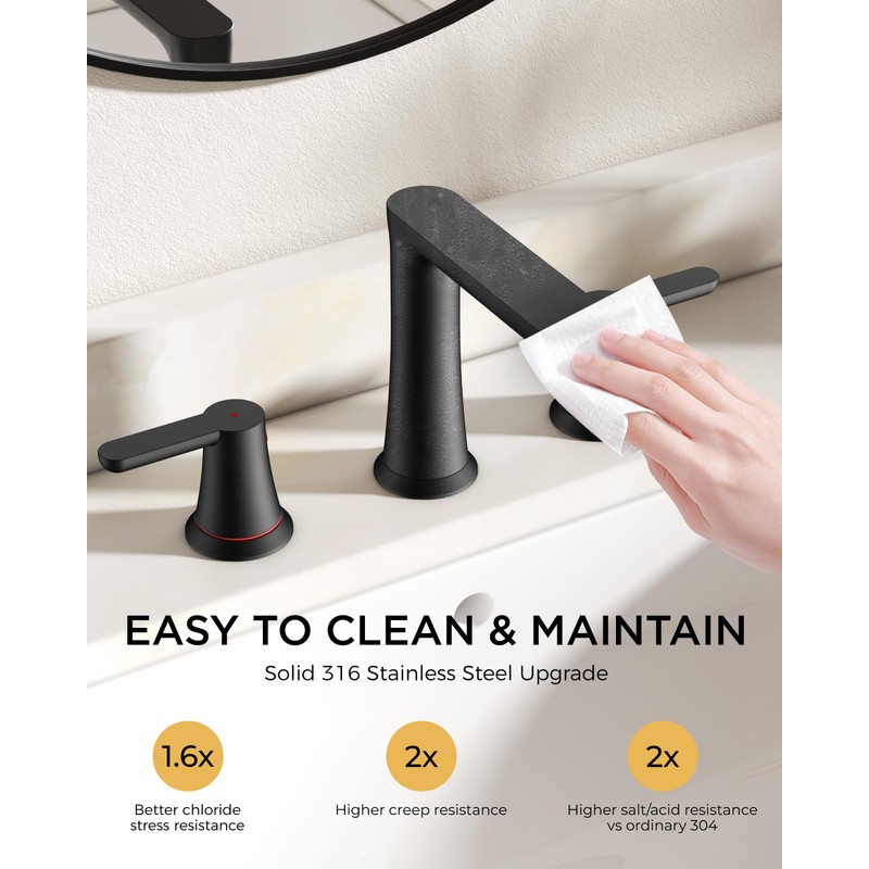 FORIOUS Black Bathroom Faucet 3 Hole, 8" Matte Black Vanity