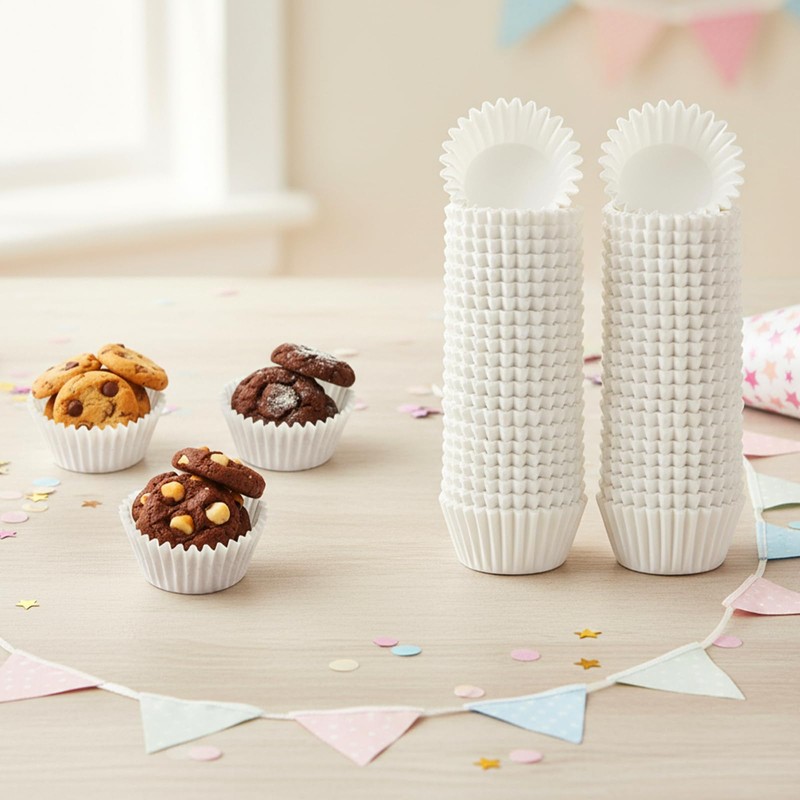 1000 pirottini bianchi per cupcake, diametro 2,5 cm, in carta,