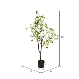 Vickerman 4-Foot-Tall Artificial Potted Milan Leaf Tree - Formal Indoor Fake Plants for Home Decor- Low Maintenance- with Realistic Leaves and Branches.
