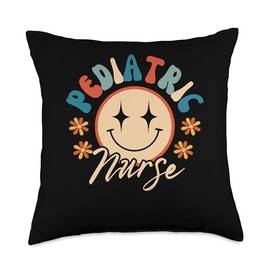 Pediatric Nurse Tees Pediatric Peds Nursing Retro Vintage Groovy Style Throw Pillow, 18x18, Multicolor