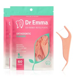 Dr. Emma Hilos Dentales Para Ortodoncia, Palillos De Hilo Dental Ortho, Sabor Menta, 60 UnidadesBolsa (Paquete De 2)