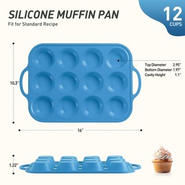 12 Cups Silicone Muffin Pan with Metal Reinforced Frame Regular Size Cupcake Pan Tray Egg Bites Silicone Circle Cookie Molds Muffin Tin Tray Tart Pans Kitchen Baking Mold Tools for Cooking