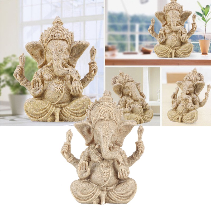 Sandstone Resin Indian Ganesha Elephant God Statue Fengshui Buddha Sculpture
