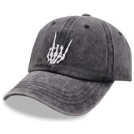 Skeleton Hand Hat, Skull Finger Baseball Cap Adjustable Washed Distressed Denim for Men Women