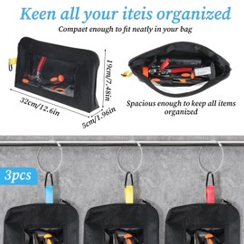 3 Pack Small Tool Organizer Bag, 1680D Oxford Tool Pouch with Zipper, Clear Window Tools Bag Organizer, Heavy Duty 13 x 7.5 x 2 in Tools Pouches for Electricians