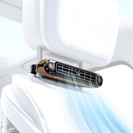 ViSSKO Car Fan, Seat Fan, Headrest, Powerful Fan, Adjustable 3 Steps, Car Fan, Neck Cooler, USB Powered, Adjustable Angle, Heatstroke Prevention, Summer Protection, Easy Installation (Wood Grain)