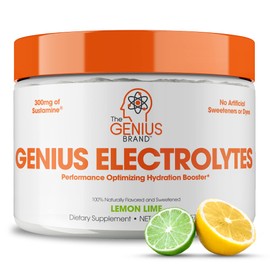 Genius Electrolytes Powder Drink Mix, Lemon Lime, 30 Servings - Natural Hydration Booster & Endurance Supplement with Potassium, Magnesium & Zinc - Sugar Free & No Artificial Sweeteners or Dyes