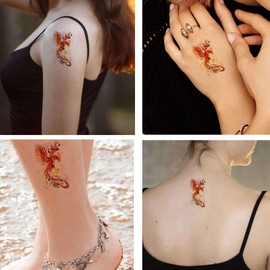Dopetattoo 6 Sheets Temporary Tattoos Phoenix Birds Fire Bird Flying Legends Temporary tattoo Neck Arm Chest for Women Men Adults 3.7 X 3.7 Inch Birds Tattoo