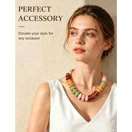 zocare Chunky Resin Statement Necklace for Women,Colorful Beaded Necklace