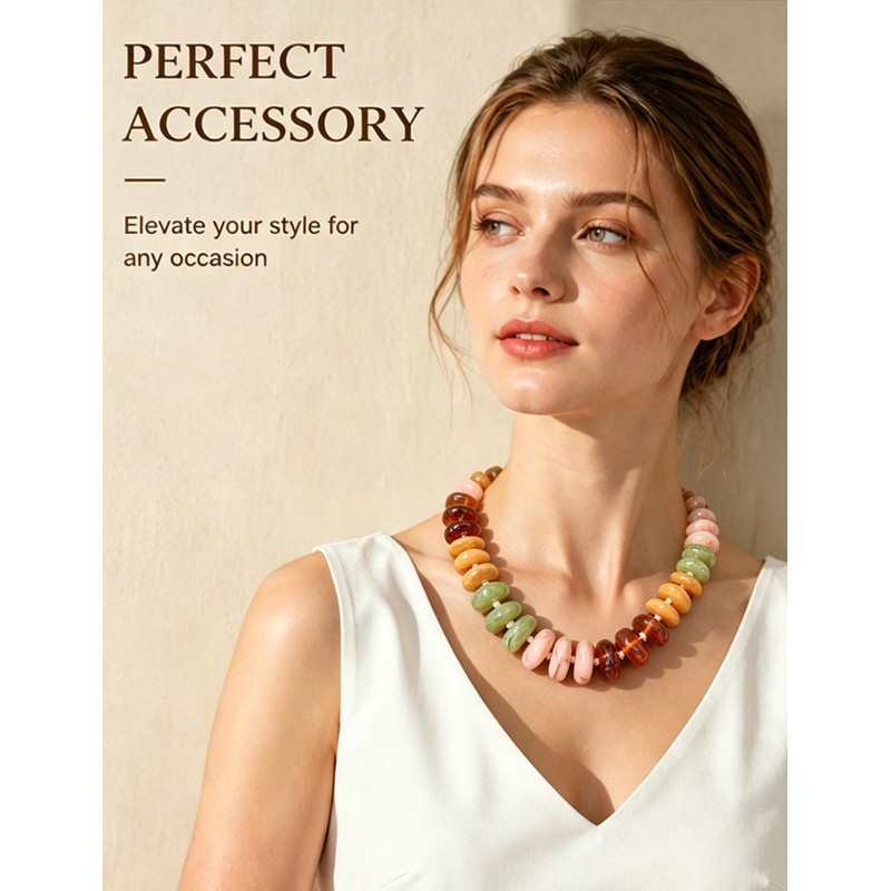 zocare Chunky Resin Statement Necklace for Women,Colorful Beaded Necklace
