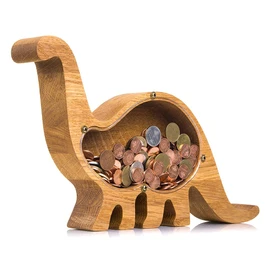 Dinosaur Piggy Bank for Kids Boy, Creative Wooden Animal Shape Piggy Bank with Organic Glass, Meaningful Great Gift Keepsake for Kids Adult