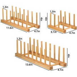 Lawei Set of 6 Bamboo Dish Rack - 3/6/8 Slots Wooden Plate Rack Stand Pot Lid Holder Dish Drying Rack for Dish, Bowl, Cup, Cutting Board and More