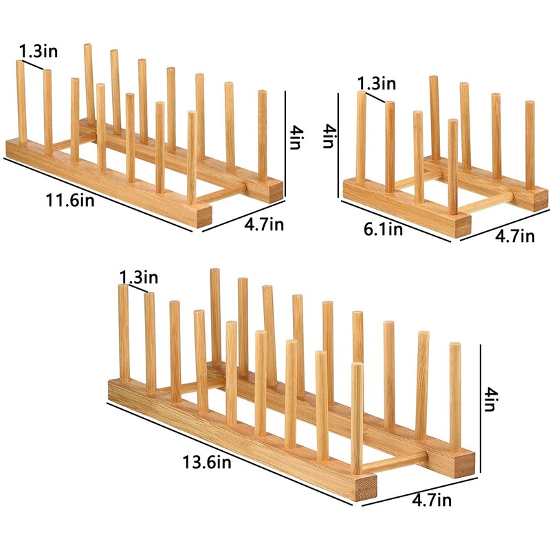 Lawei Set of 6 Bamboo Dish Rack - 3/6/8 Slots