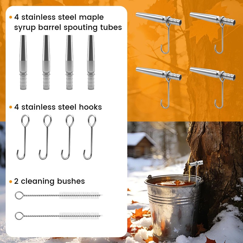 4 Pcs Maple Tree Syrup Tapping Kit, Including 4 Stainless