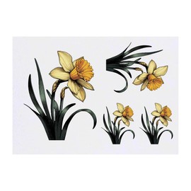 4 x 'Daffodil Flower' Temporary Tattoos - Water Resistant, Skin-Safe, Non-Toxic Transfers, Mixed Sizes (TO00077420)