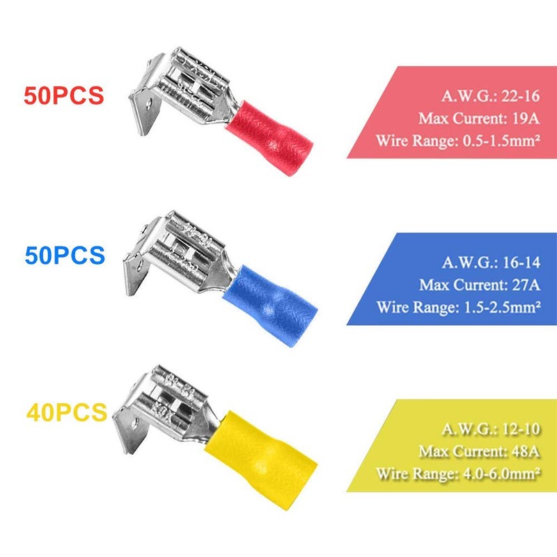 PONFY 140PCS 22-16/16-14/12-10 AWG Semi-Insulated Piggy Back Spade Quick Splice