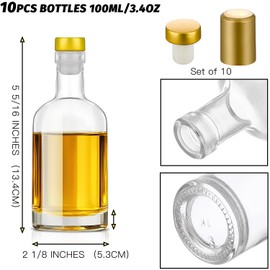 Danmu 10 Pack Glass Bottles with Lids 3 oz Airtight Leakproof,Thick Base100ml Glass Bottles with Cork for Hot Sauce,Wine,Kombucha,Mead,Syrup,Vanilla Extract,Soda,Shrink Capsules Included
