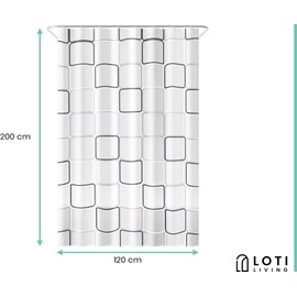 Loti Living Anti-Mould Shower Curtain - 120 x 200 cm - Cube Polyester - Includes Rings - Shower Curtains - Shower Curtain Anti Mould - Shower Curtain Bath - Shower Curtain Cube