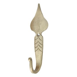 Living Ideas Hand Forged Leaf Hook Wrought Iron Handmade Rustic Wall Hook for Towel, Plant & Mug Blacksmith Farmhouse Bathroom Coat Hook Rack Antique Brass Heavy Duty Kitchen Utensils Gold Hooks