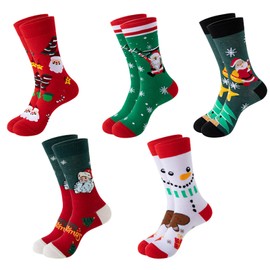 5 Pairs of Christmas Socks, Christmas Socks, Unisex Christmas Socks, Funny Christmas Socks, Funny Colourful Socks, Christmas Socks Set for Christmas, Winter, Green