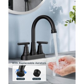 FORIOUS Matte Black Bathroom Sink Faucet, 4 Inch Centerset Bathroom Faucet 2 or 3 Hole with Pop up Drain and cUPC Hose, Two Handles Control, 360° spout for Restroom,Vanity, Rv
