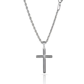Vielring Silver Cross Necklace - Necklace with Cross Pendant - Men's Cross Chain - Gift For Him - Various Lengths: 50, 55 cm, Stainless Steel, No Gemstone