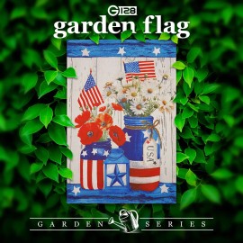 G128 Rustic Mason Jar Patriotic Flowers Garden Flag 12x18 In Lawn Decoration