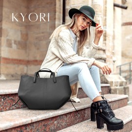 KYORI MAIYA Women's Ultrafiber Leather Trendy Work Tote Shoulder Hand Bag with Mini Bag and Pouch Included, Large