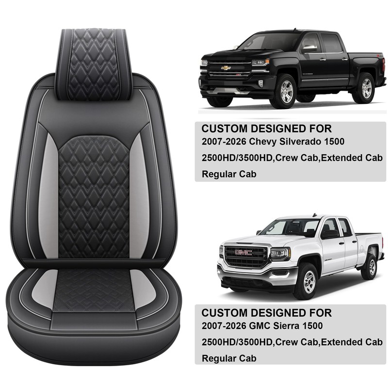 JOJOBAY Chevy Silverado Seat Covers,Leather Seat Covers for GMC Sierra,Custom