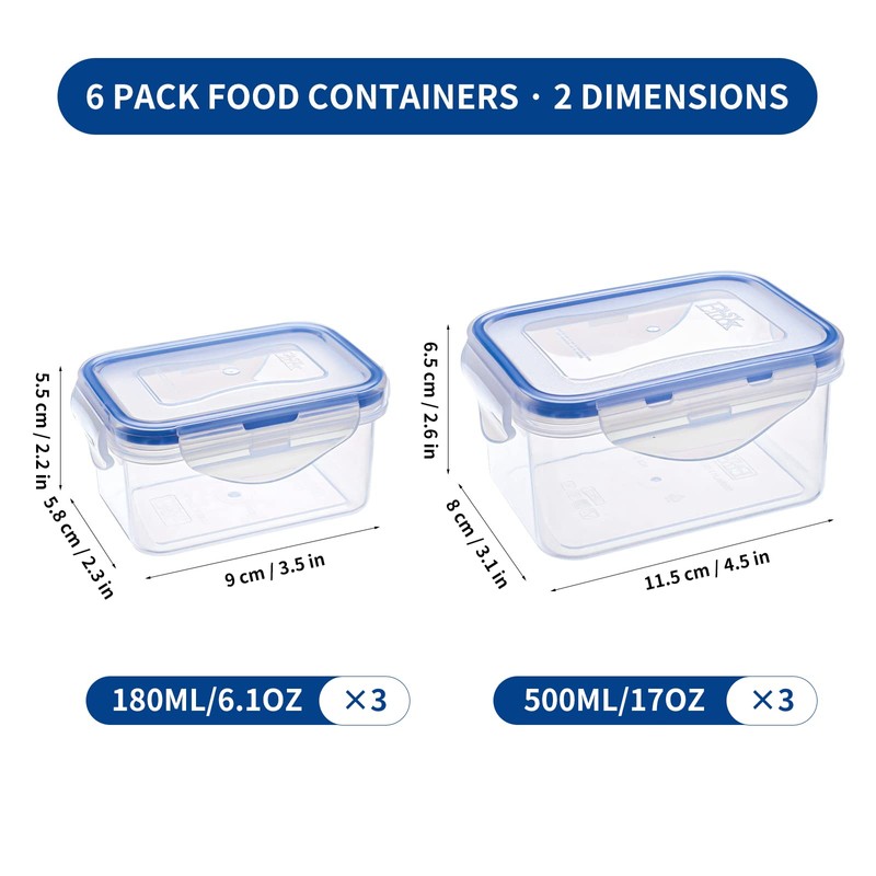KIGI 6 Pack 6OZ 17OZ Mixed Size Airtight Plastic Food