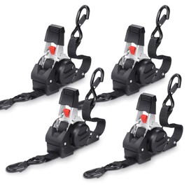 4Pcs Retractable Ratchet Straps, 10 Feet Heavy Duty Auto-Self Retracting Tie Down Straps for Truck, Cargo Trailer, Motorcycle, 1500lb Break Strength