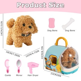 KBIBCK Dog Toy Children, Electronic Pet Dog with Lead Toy Children, Toy Dog Running and Barking, Interactive Pet Dog Gift for Girls 3 4 5 6 7 Years (Teddy)