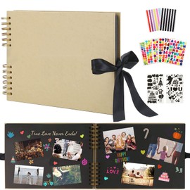 Boic DIY Photo Album, 80 Black Pages, Spiral Photo Album, Photo Book for Gluing, Vintage Scrapbook for Baby, Valentine's Day, Birthday Gift (Yellow)