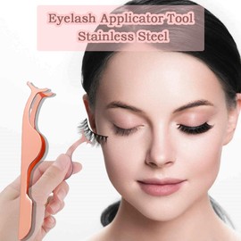 DAZISEN False Eyelashes Applicator Tool/Remover Tweezer - Professional Stainless Steel Fake Lashes Cosmetic Tool Eyelashes Clip for Lashes Application and Removal(Rose Gold)