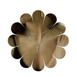 Aneneiceera Boho Layered Cross Necklace Copper Beads Choker Gold Necklace Cross Pendant Necklace Chain Wedding Jewellery Necklaces for Women and Girls as a Gift, Metal