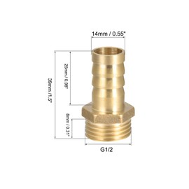 sourcing map Brass Hose Barb Fitting,Connector,14mm Barb x G1/2 Male Pipe Adapter