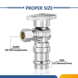 2-Pack GUOFIS Angle Stop Valve,1/2" Nominal Press Inlet x 3/8" OD Compression Outlet,1/4-Turn Shut-off Valve for Potable Water(Chrome Plated)
